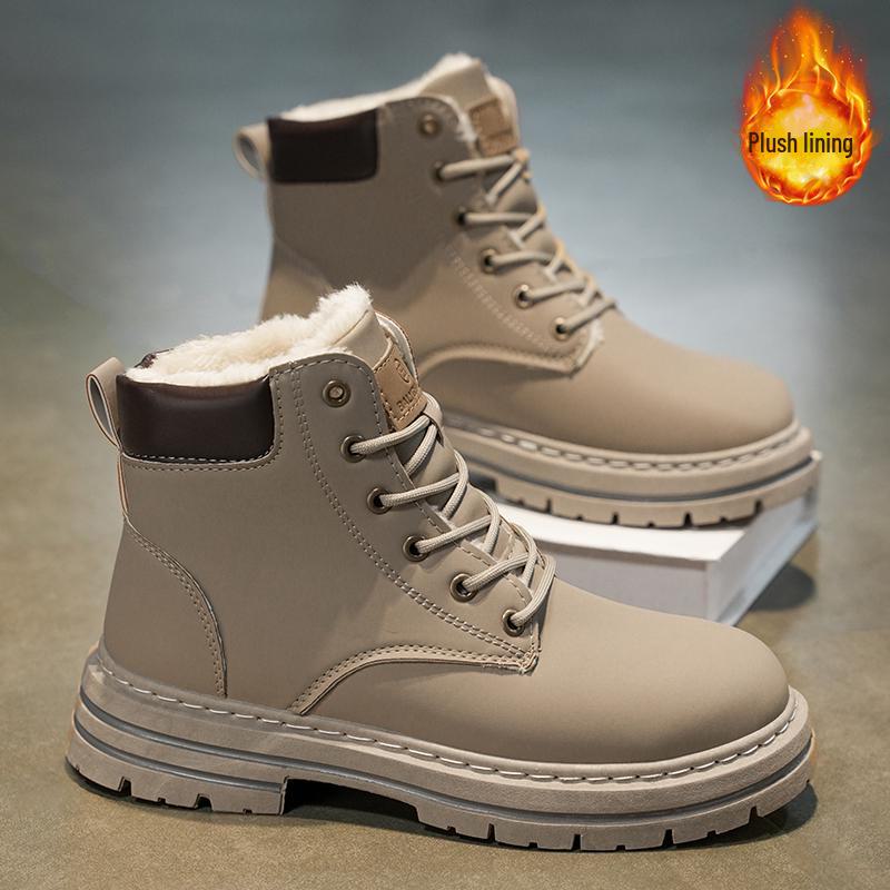 Men's Winter Martin Boots: Warm Velvet-Lined Outdoor Workwear In Retro Desert Yellow, Size 48.