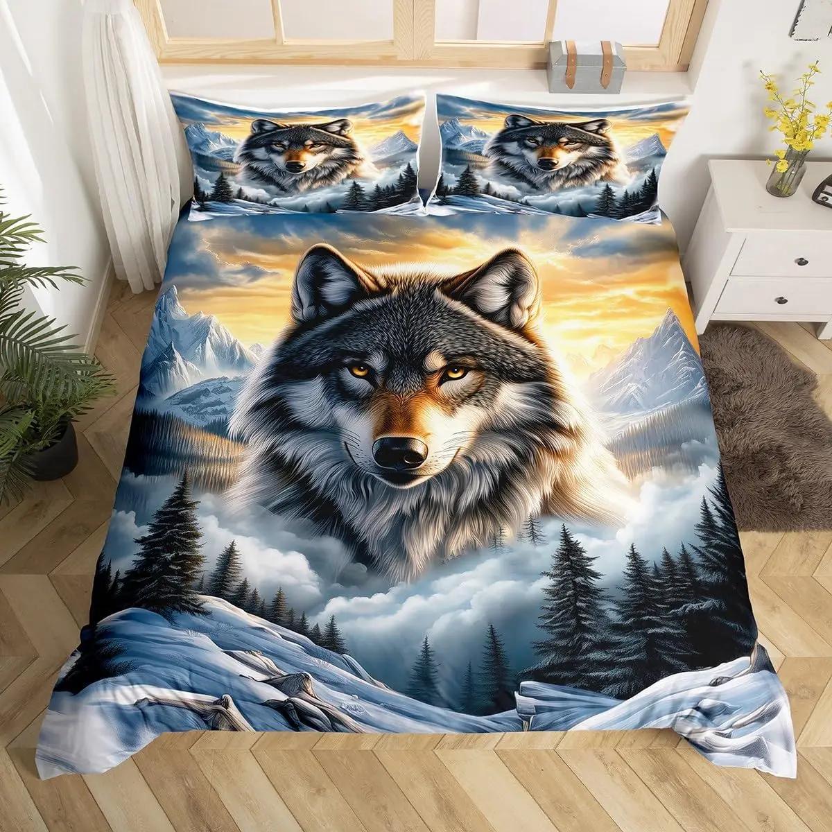 

Wolf Duvet Cover Twin King Size Roaring Wolves Wildlife Bedding Set Aurora Animals Galaxy Print Comforter Cover for Kids Boys AU Double(180x210cm)