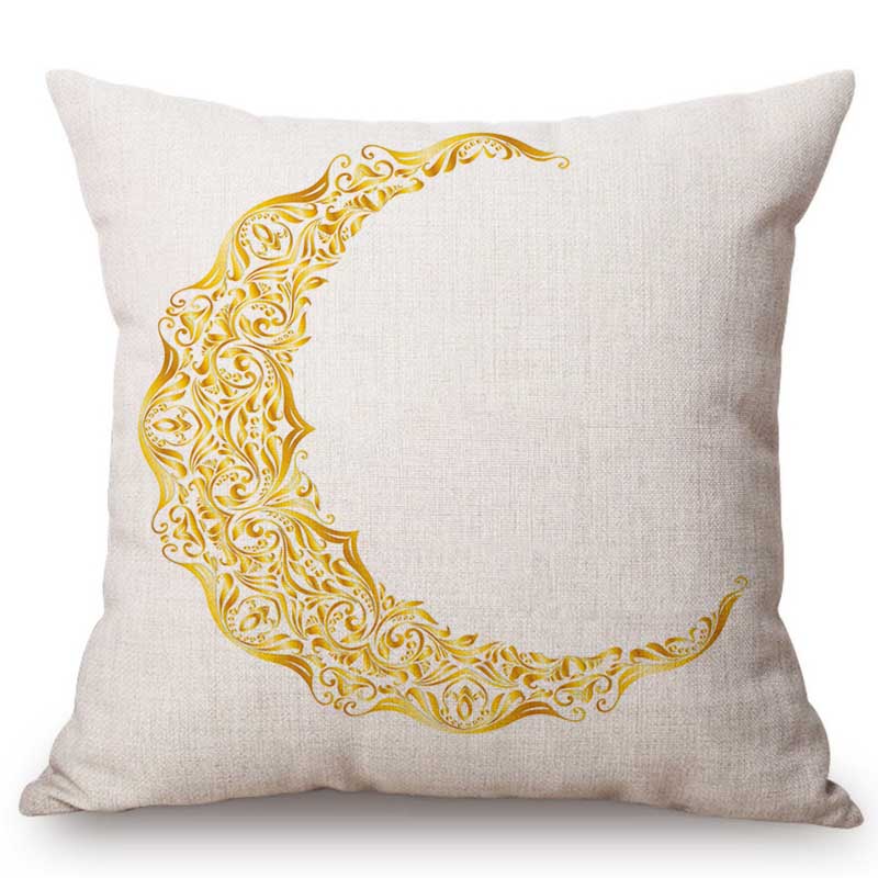 Moslem Eid Ramadan Muslim Islamic Cultural Home Decorative Sofa Throw Pillow Case Cotton Linen Golden Arab Mosques Cushion Cover