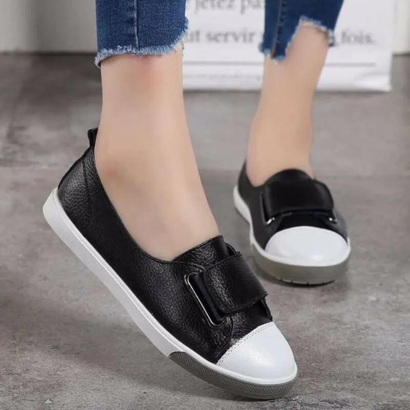 2025 Fashion Women Loafers Flats Woman Lady Female Slip On White Genuine Leather Moccasins Casual Shoes Zapatos De Mujer