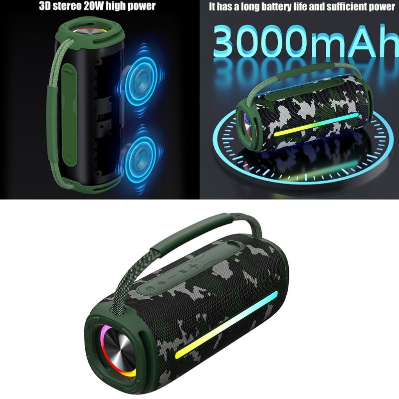 20W Portable Bluetooth-compatible Speaker Double Driver 360°Surround Sound IPX6 Waterproof For Camping Beach Party