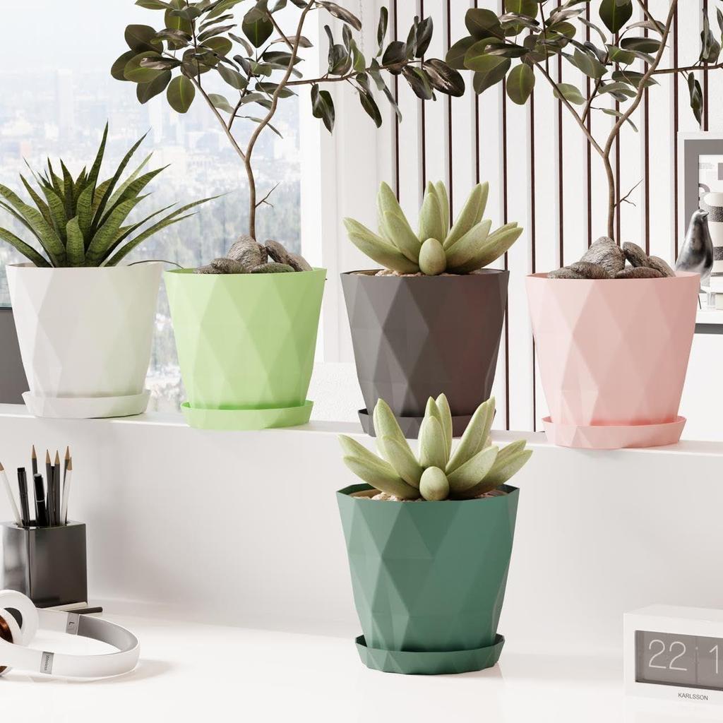 Plastic Round Flower Pots for Home Planters, Terrace, Garden etc | Pack of 5 | Multicolor | Suitable for Home Indoor & Outdoor Gardening Plants