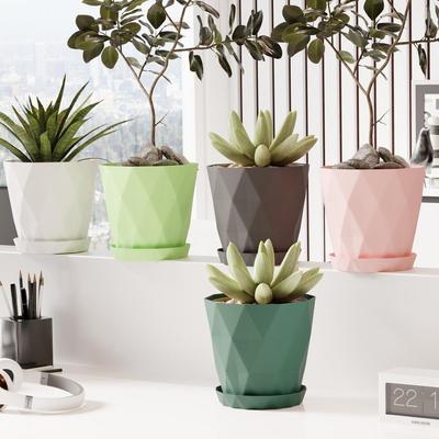 Vasi da fiori rotondi in plastica per fioriere da casa, terrazza, giardino ecc | Confezione da 5 | Multicolore | Adatti per piante da giardinaggio da interno ed esterno