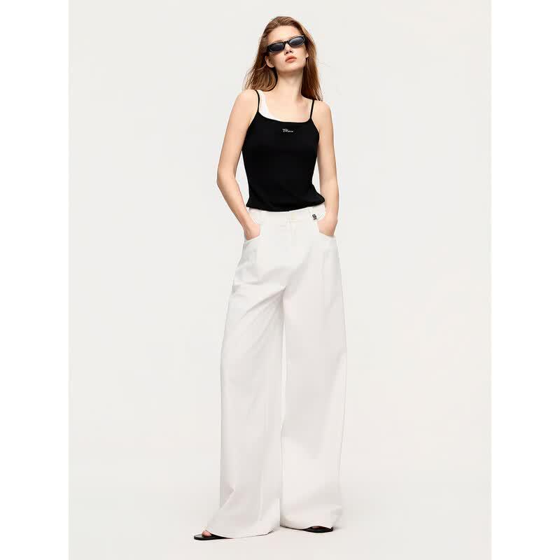 ELLE Women's High-Waist Wide-Leg Drape Casual Pants