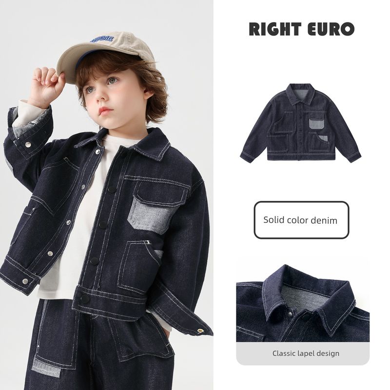 Right European Style Boys  Denim Shirt 2026 Spring and Autumn New Children s Clothing Trendy Street-Style Jacket Denim Blue 160