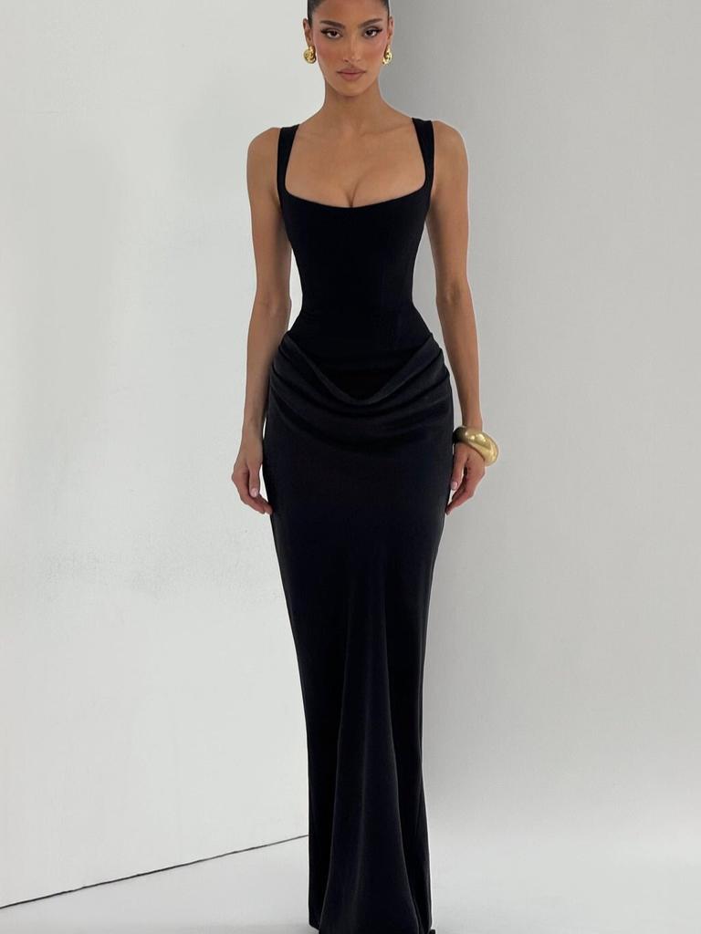 Damen Sexy Einfarbig Plissiert Trägerloses Kleid Lady Chic Schulterfrei Rückenfrei Hohe Taille Geschlitzt Kleider Abendparty Kleid
