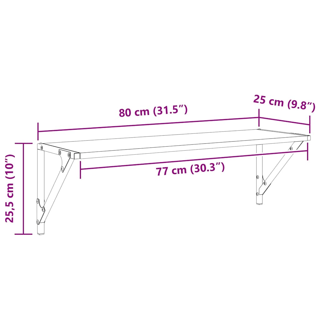 Wall Shelves 2 pcs Black Oak Effect 80 x 25 x 25.5 cm