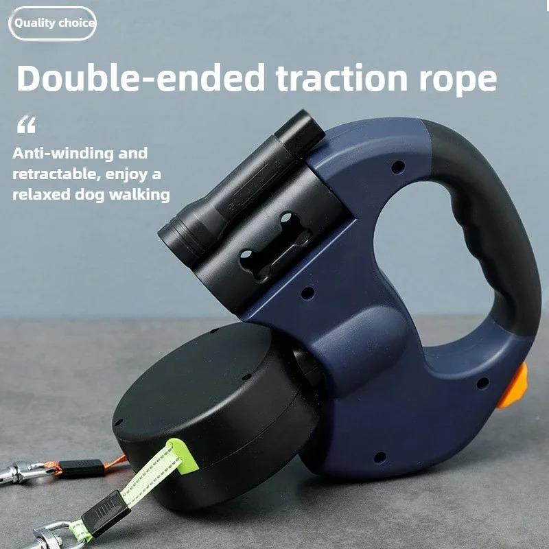 Premium 3M Retractable Double Dog Leash No Tangle 360 Swivel Reflective For Small Dogs Walking Pet Lead With LED Lights