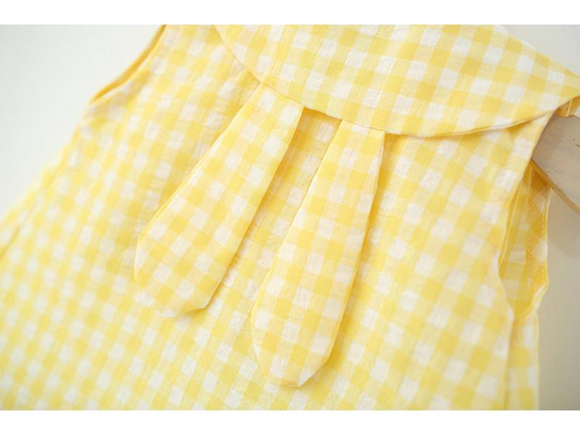 Girls' Plaid Sleeveless A-line Dress with Peter Pan Collar and Bunny Bag