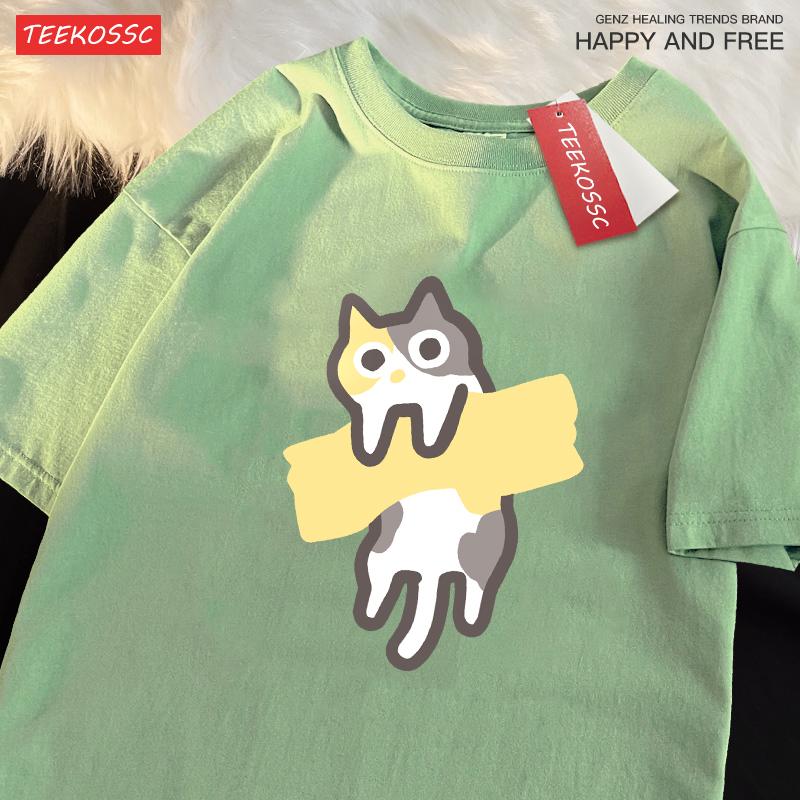 Adaptive Tape Cat Cartoon Printprint Mans Tee Clothing Cartoon Comfort Tshirt Round Neck Tshirts Retro Sxxxl Half Sleeve