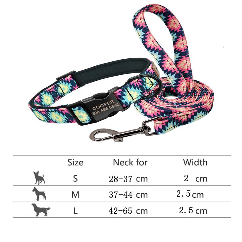 Ensemble Collier et Laisse Personnalisés pour Chien Réfléchissant Nylon Colliers pour Animaux Laisse Laisse Plaque d'Identité Gravée pour Petits Grands Chiens Pitbull