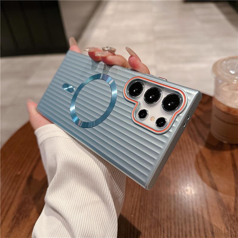 Pro Samsung Galaxy S24 S23 S22 Plus Ultra Vlnitý Pokovený Metalická Barva Magnetický Proti otiskům prstů PC Nárazuvzdorný Protiskluzový Zadní Kryt Pouzdro Skořepina