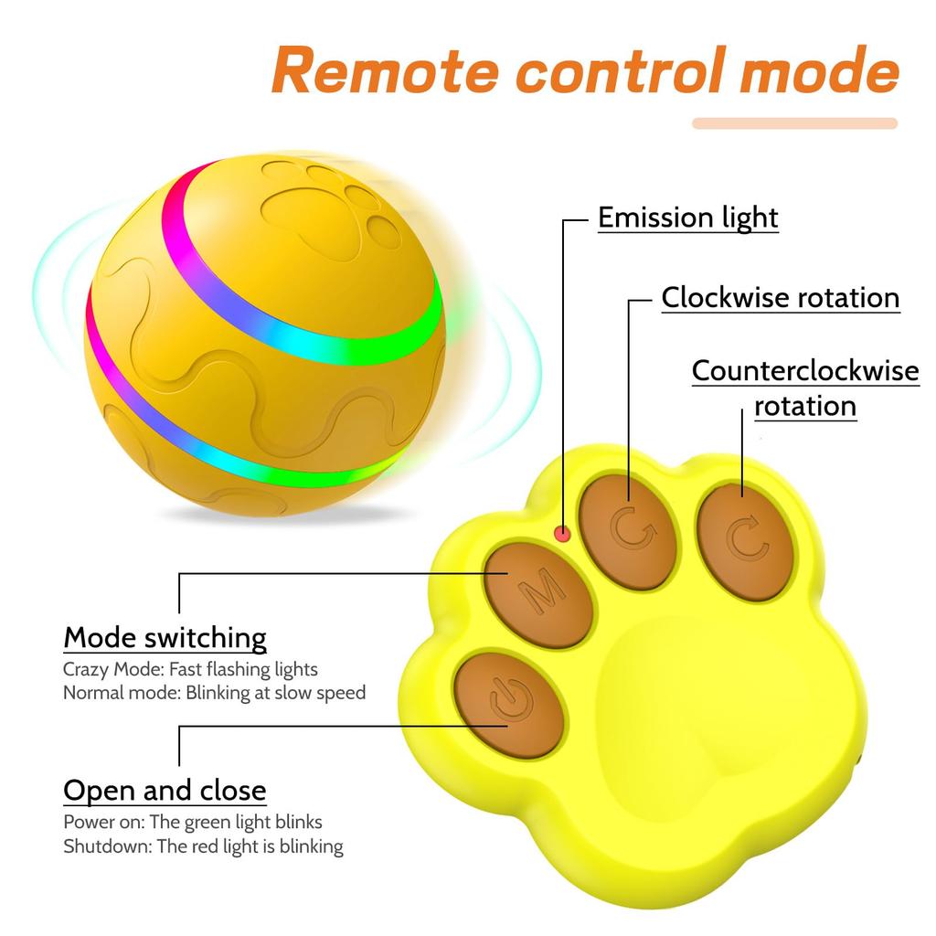 LUPAPA Dog Toy Pet Toy Ball Toy Glowing Dog Toy Ball Smart Moving Ball for Dogs Interactive Cat Dog Toy LED Light TPU Material Smart Wake Up and Sleep