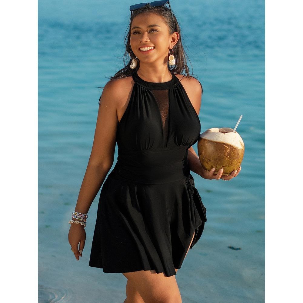 European and American Plus Size Swimsuit Women's 2025 New Fattening Plus Size Swimsuit Skirt One-piece Swimsuit Women