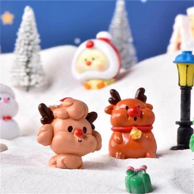 Cute Mini Christmas Snowman Santa Hat Cartoon Animals Micro Landscaping Ornaments Resin Car Ornaments Christmas Decoration Gifts