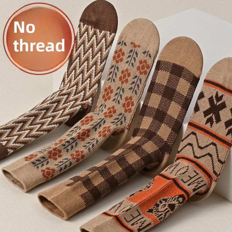 

5 Pairs of Female Autumn and Winter Fashion New Retro Drum Cotton Socks 5 Pairs