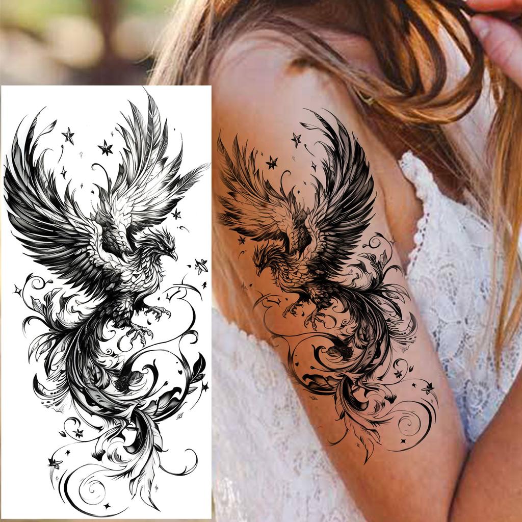 1 Sheet Phoenix Watercolor Temporary Tattoos For Women Girls Fake Covers Up Water Transfer Tattoo Sticker Adults Arm Waist Thigh