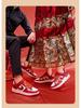 AJ1 Wedding Shoes: Bridal and Groom Flat-Soled Sneakers - Red, Dual-Function for Wedding Dress or Casual Wear.