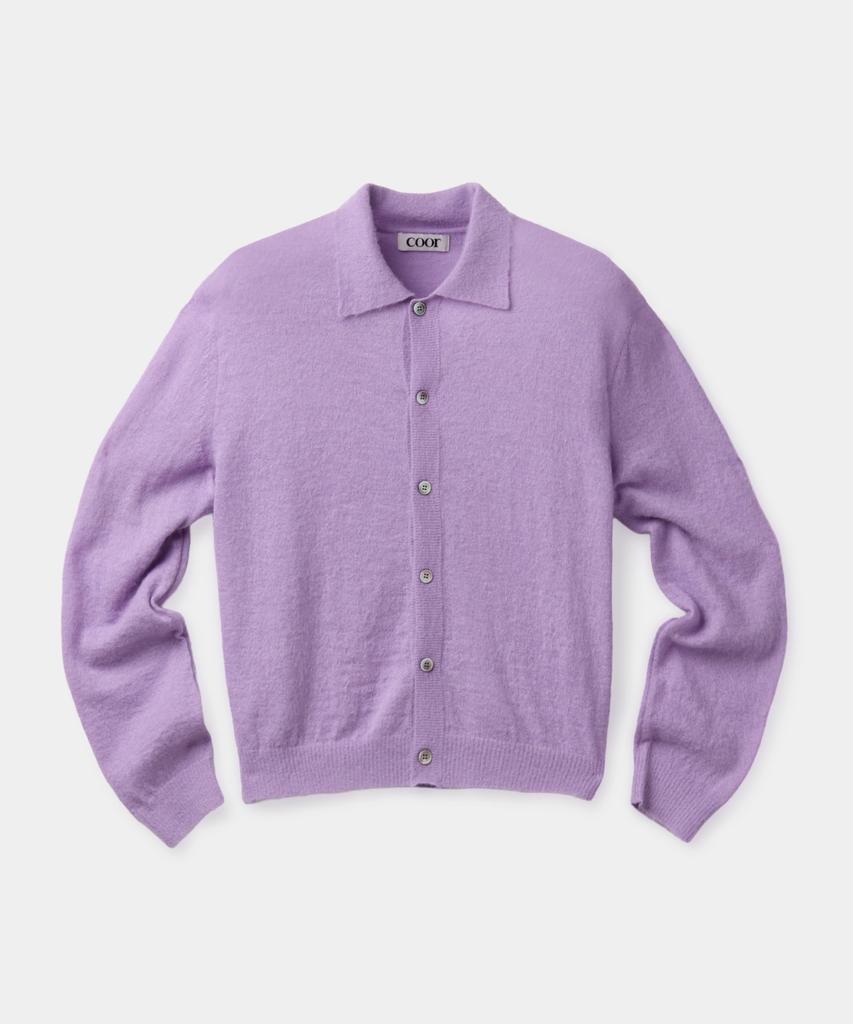 Kueo Hairy Alpaca Blend Collar Cardigan (Light Purple)