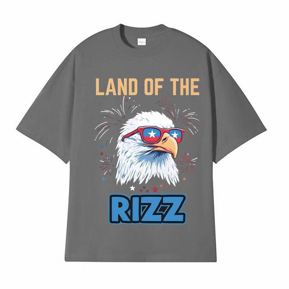 Vintage Land of The Rizz T Shirt Funny Patriotic Bald Eagle Sunglasses Oversized T-Shirt for Men Women Harajuku Fashion T Shirts