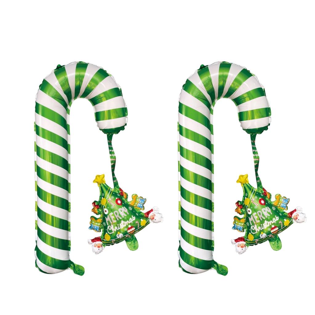 2pcsChristmas Aluminum Foil Balloons Santa Claus Christmas Tree Red Green Handheld Stick Balloons Party Decoration Hanging Ornam