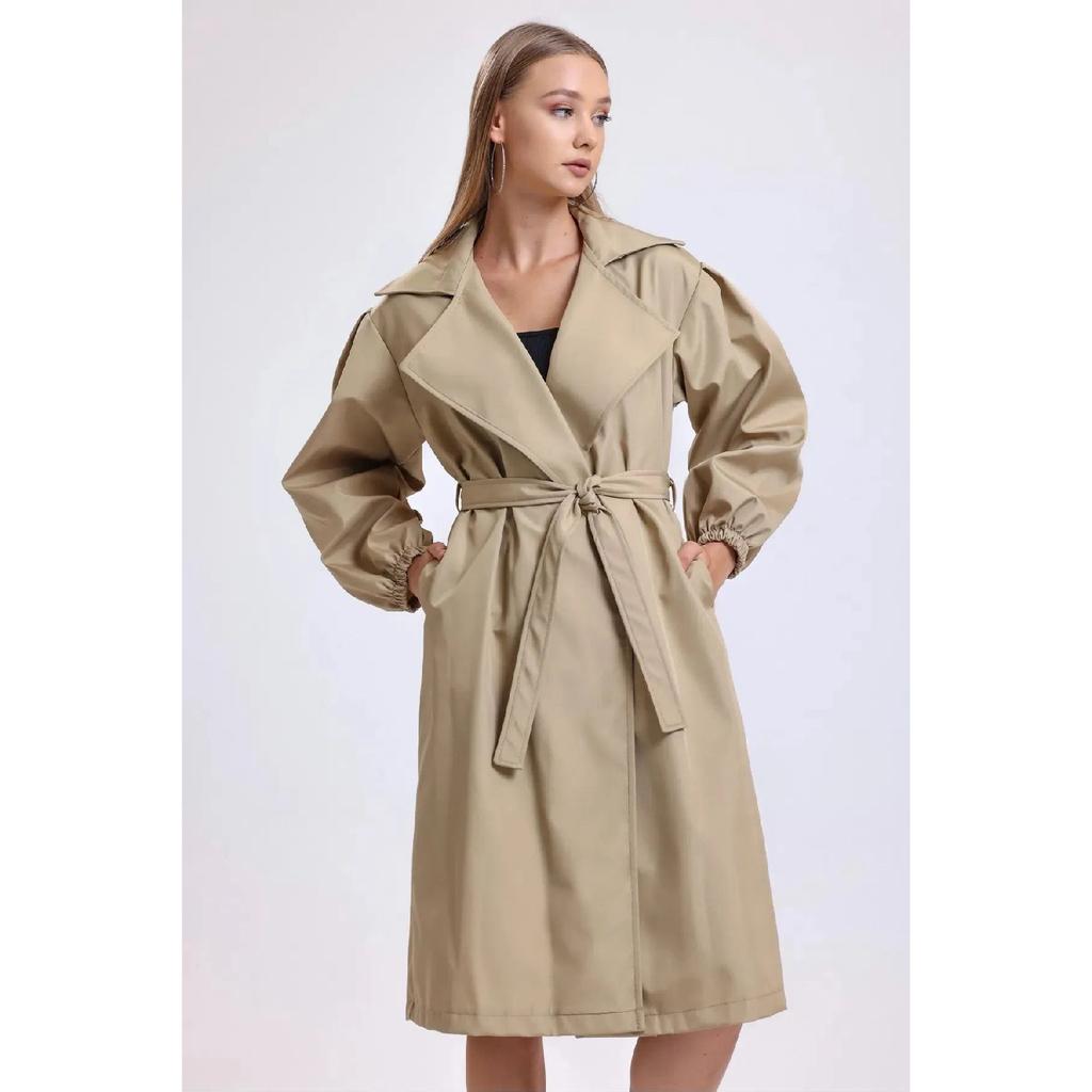 Trenci cu mânecă cu balon, legat în talie