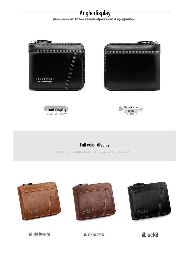 Pánská kompaktní peněženka na zip Kingdushi: Módní, Ležérní, Velkokapacitní s více sloty na karty