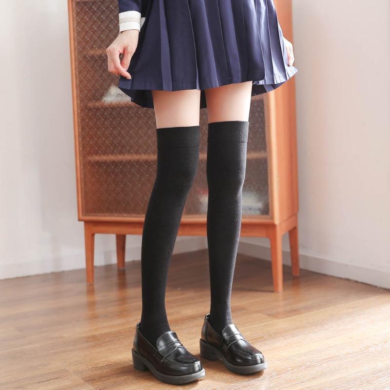 Solid-colored Long Socks, Solid-colored Pressure Knee-high Socks, Autumn and Winter Socks, Student Long Stockings, High-top Cotton Women's Socks