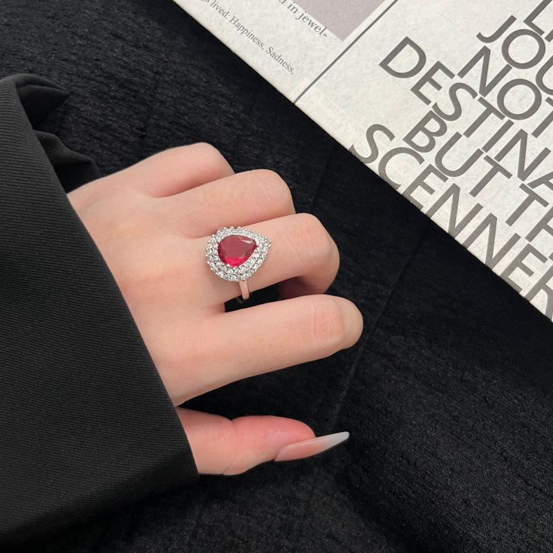 Elegant Zircon Ruby Earrings & Retro European-American Colored Gem Ring for Women кольца