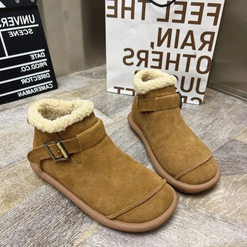 Retro Ladies Shoes Booties Plus Warm Ankle Women's Snow Boots Comfortable and Elegant Sale On Promotion Pu Y2k Demi-season Furry