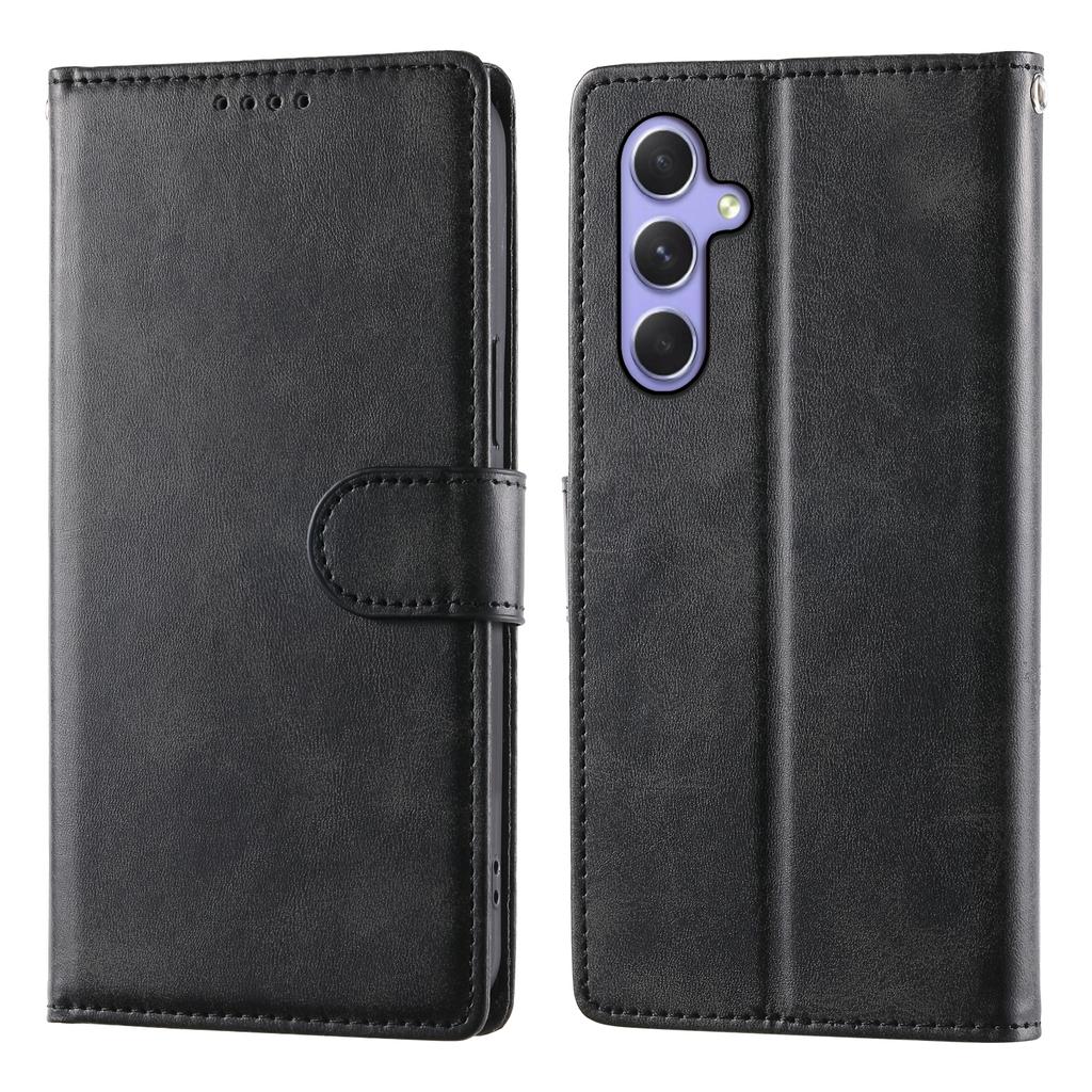 For Samsung Galaxy A55 5G Case Stand Wallet Calf Texture PU Leather Flip Phone Cover with Wrist Strap