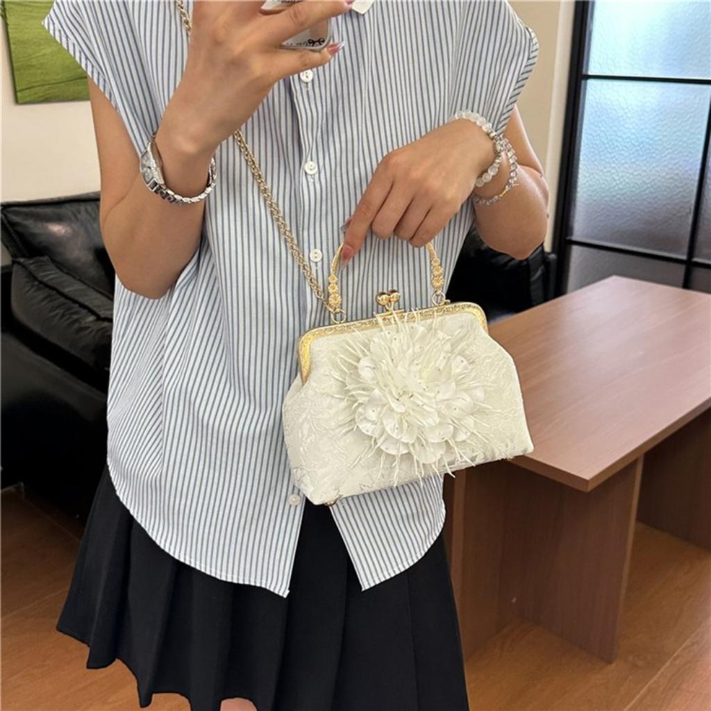 Handbag Women Cloth Flower Chain Strap Evening Wedding