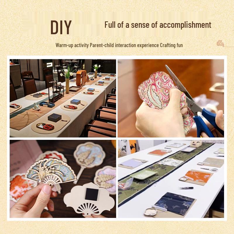 Handgefertigter Chinesischer Brokat & Perlen Kühlschrankmagnet DIY-Set mit Holzrahmen.