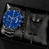 4-Piece Men's Watch Necklace Ring Bracelet Set Gold Plated Alloy Jewelry Luxurious Fashionable Party Gift