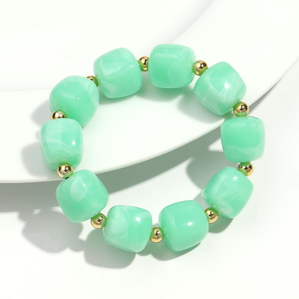 Exaggerated Geometric Beaded Acrylic Elastic Bracelets for Women Men Boho Trendy Square Beads Stack Bangle Retro Jewelry Gift