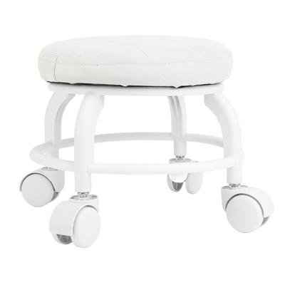 Low Roller Seat PU Leather Low Stool Mute Wheel Swivel Low Height Round Roller Chair for Home