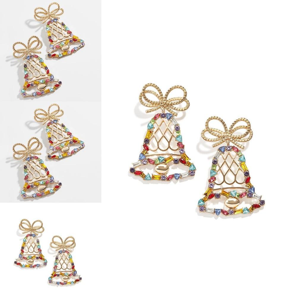 Boucles d'oreilles pendantes élégantes en alliage géométrique avec cloche en cristal tendance chic pour femmes