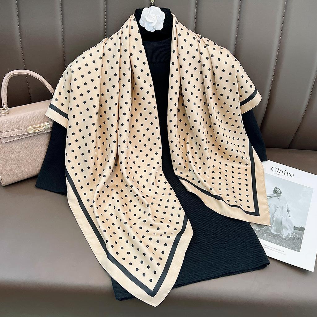European simple black and white polka dot 91 simulated silk scarf women commuting versatile scarf suit shirt decoration