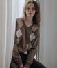 ANDNEEDS Eddy Argyle V-Neck Knit (Camel Brown)