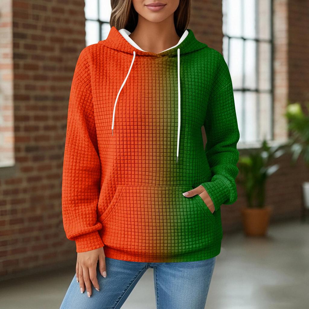 Women's Knit Hoodie - Long Sleeve Pullover with Pocket, Casual Loose-Fit Sweatshirt for Daily Wear/Outdoor