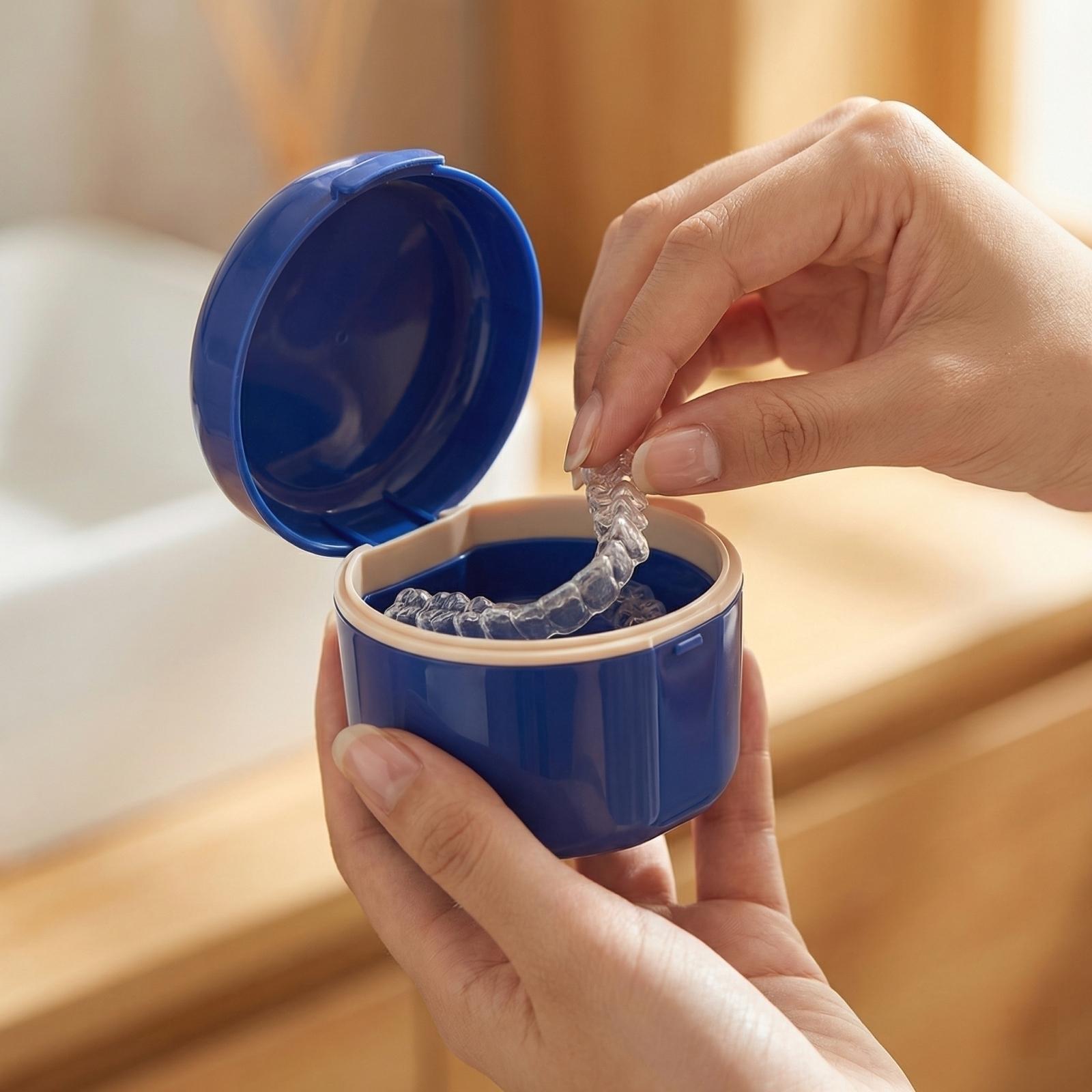 

Portable Braces Cleaning Box Denture Cleaner Portable Teeth Box One Size синий