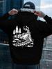 Men' Train-Themed - Train Departure Print Back, Cotton Blend Oversized Hoodie Suitable for Outdoor & Daily Wear, Machine Washable