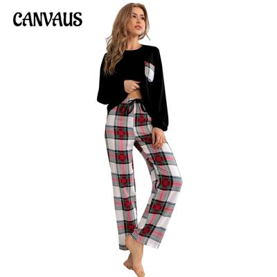 Damen Frühling und Herbst Pyjamas Langarm Lange Hosen Anzug Homewear