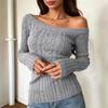 Women's Casual Off-Shoulder Cable Knit Long Sleeve Sweater