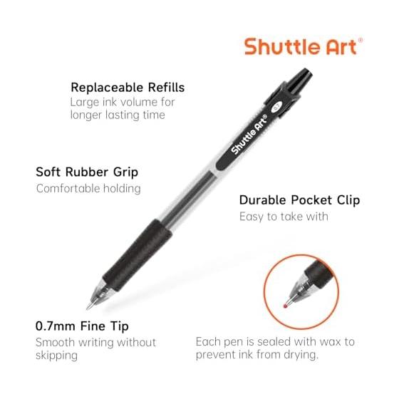 Shuttle Art Gel Ballpoint Pen Gel Pen Retractable Black 0.7mm Pack of 100 Durable Large Capacity Quick Dry Notebook Illustration Sketch Office Use
