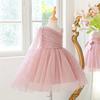 European & American One-Shoulder Sequin Princess Dress for Kids - Evening Mesh Puffy Skirt