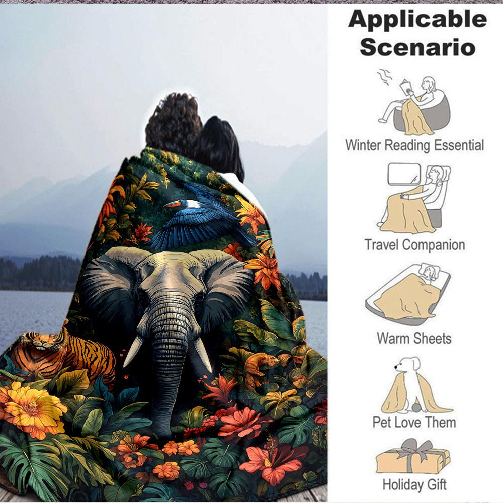 1pc Jungle Safari Print Blanket, Lightweight Flannel Throw For Sofa, Bed, Travel, Camping, Livingroom, Office, Couch, Chair, And Bed,