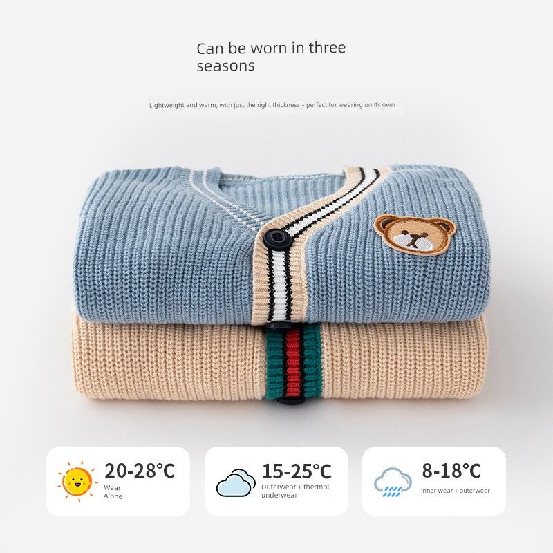 Children's Clothing Spring and Autumn Child Bear Sweater Baby Cardigan Outwear Girl's Knitted Shirt Boy V Neck Sweater