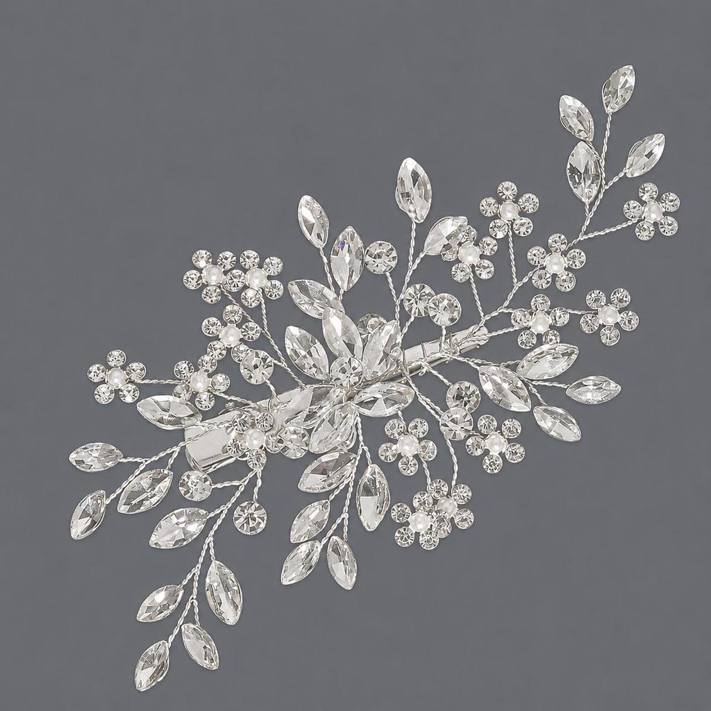 Handmade Flower Hair Clip with Alloy, Pearl and Drip Oil - Bridal Wedding Headwear Accessory