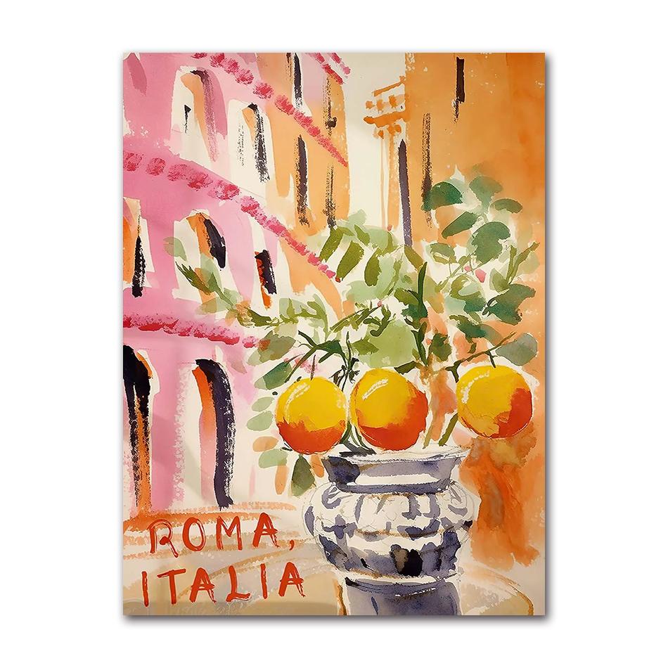 La Dolce Vita Limone Poster Stampe Retro Spritz Pittura su Tela Santorini Italia Viaggio Arte da Parete per Stanza Caffè Decorazione Quadro